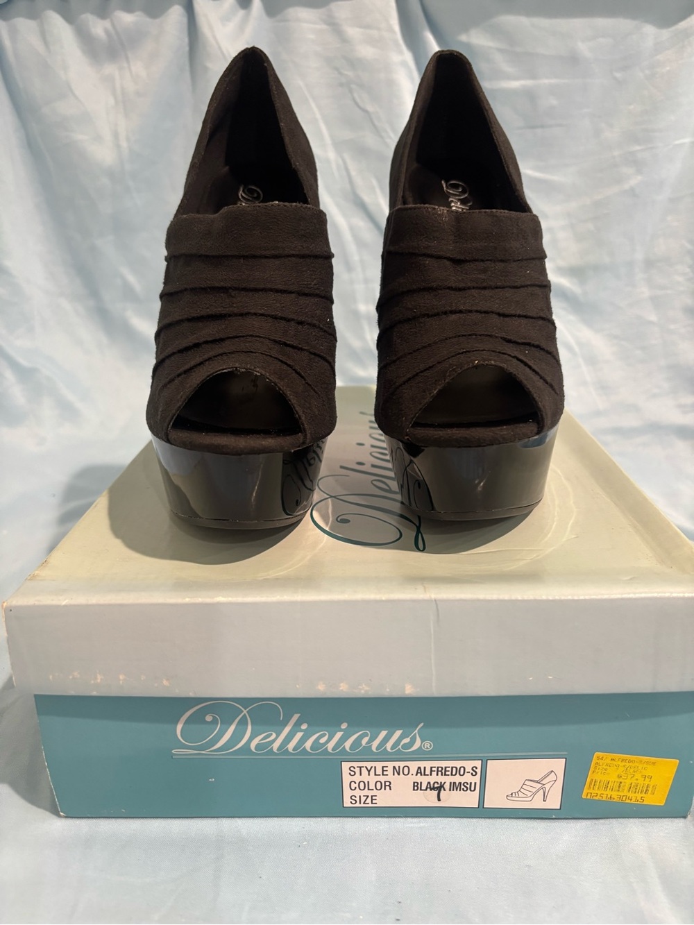 Delicious Black Peep-Toe Platform Heels